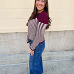 Burgundy Color - Block Striped Pullover - The Pink Pineapple 850
