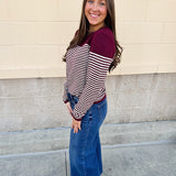 Burgundy Color - Block Striped Pullover - The Pink Pineapple 850