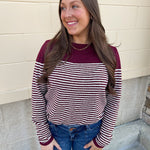 Burgundy Color - Block Striped Pullover - The Pink Pineapple 850