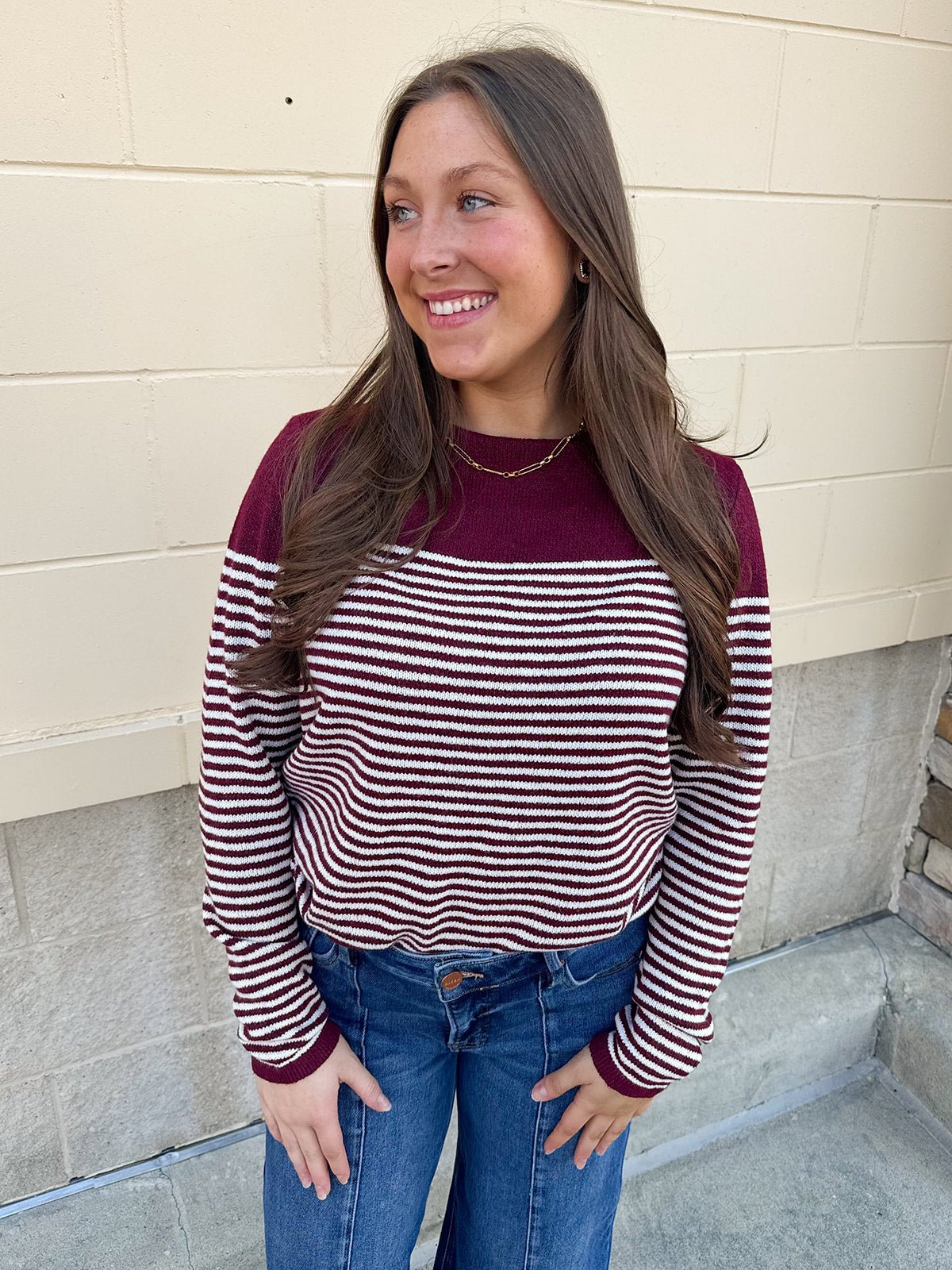 Burgundy Color - Block Striped Pullover - The Pink Pineapple 850