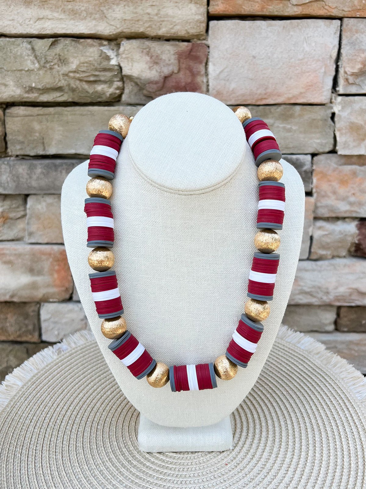 Burgundy, Grey & White School Spirit Necklace - The Pink Pineapple 850