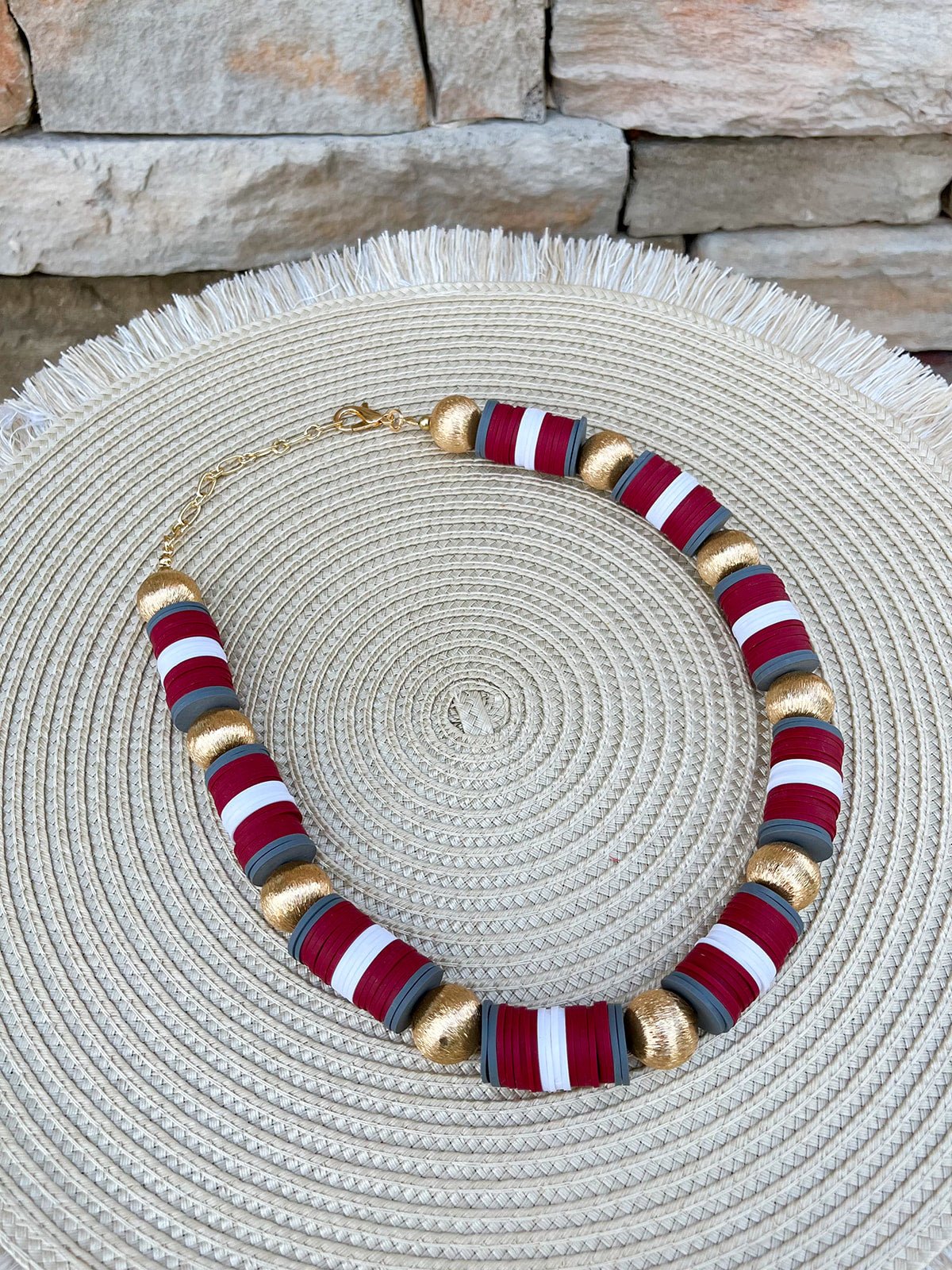 Burgundy, Grey & White School Spirit Necklace - The Pink Pineapple 850