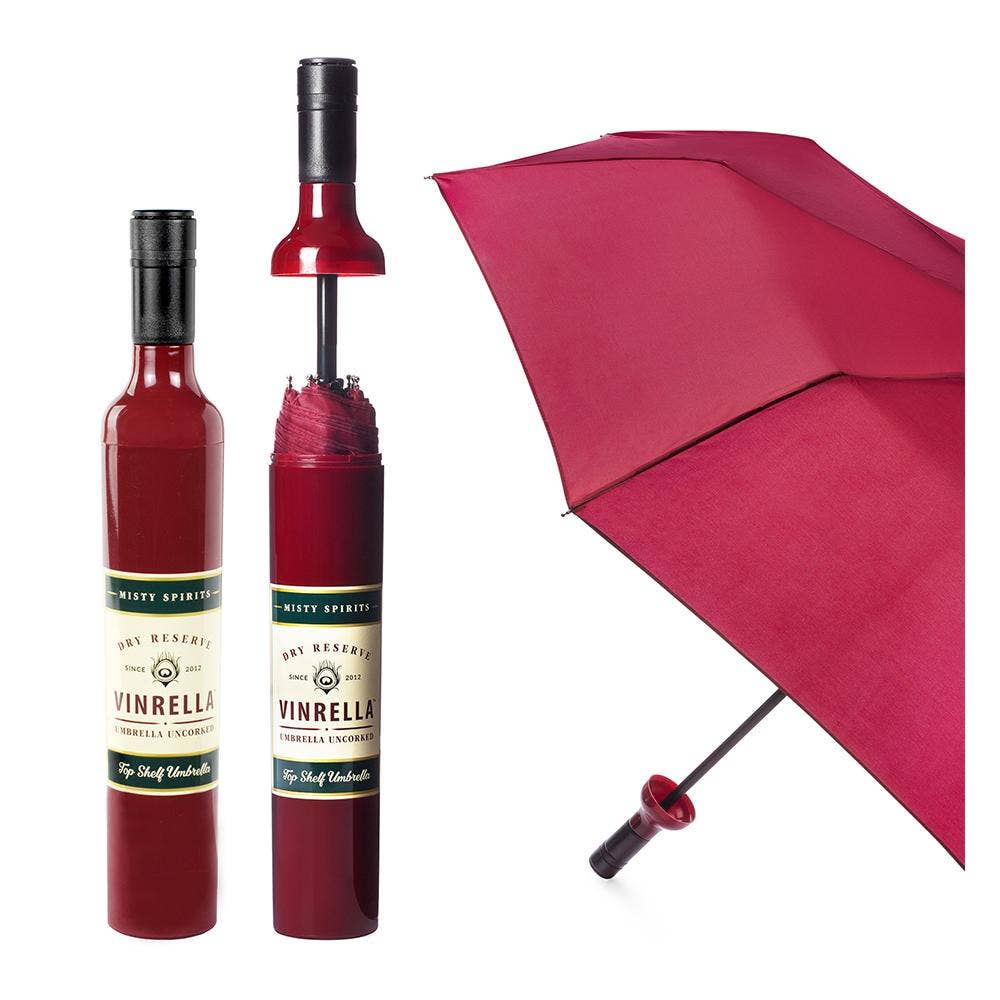 wine bottle print umbrella in matching bottle case