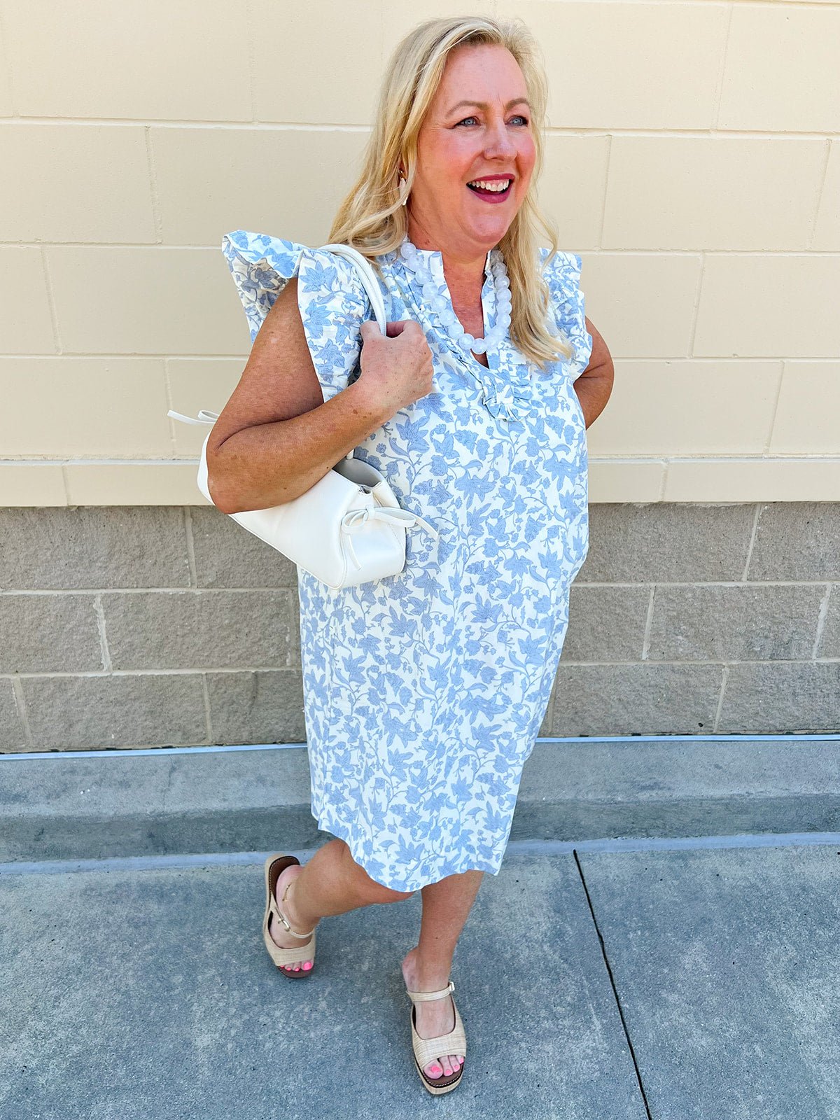 blue dress pink bag Vacay Dress | Ginger Jar