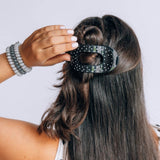[Teleties] Flat Round Hair Clip | Black Polka Dot Party | Medium