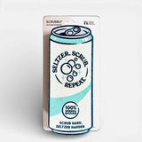 Light green seltzer can-shaped kitchen sponge with scour pad bottom