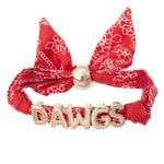 Georgia Bulldogs adjustable bandana slider bracelet featuring a red printed fabric band with gold letter charms.