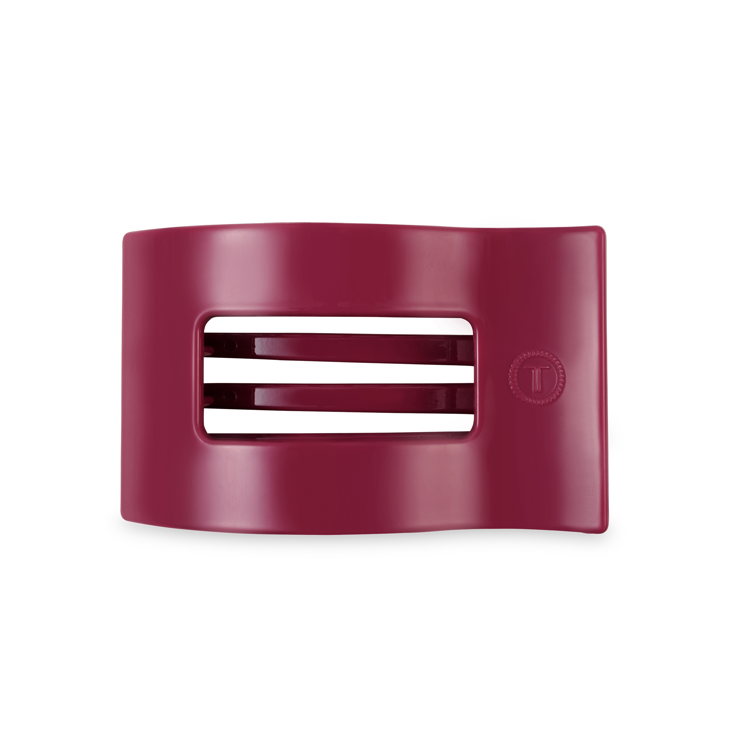 TELETIES medium flat rectangle hair clip in Wild Side deep magenta design.