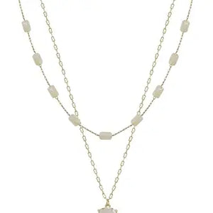 Natural Square Beaded Layered and Gold 32" Necklace