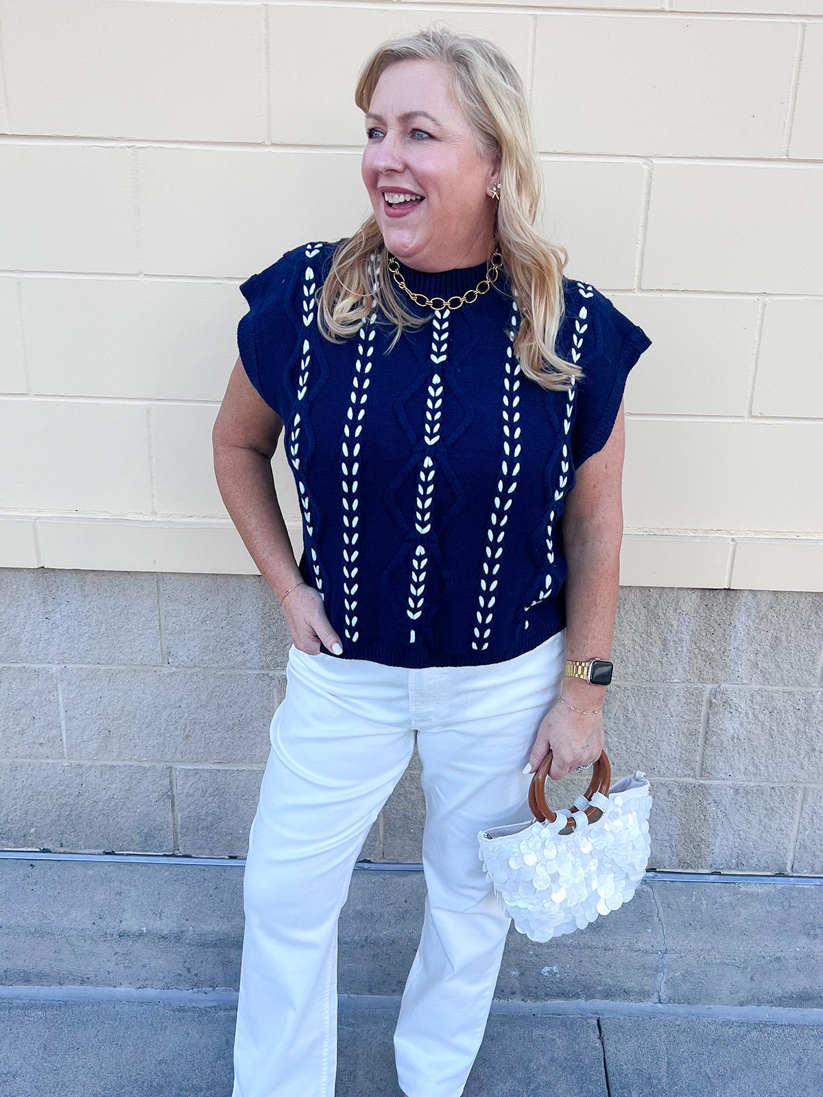 Cable Knit Whipstitch Cropped Sweater - The Pink Pineapple 850