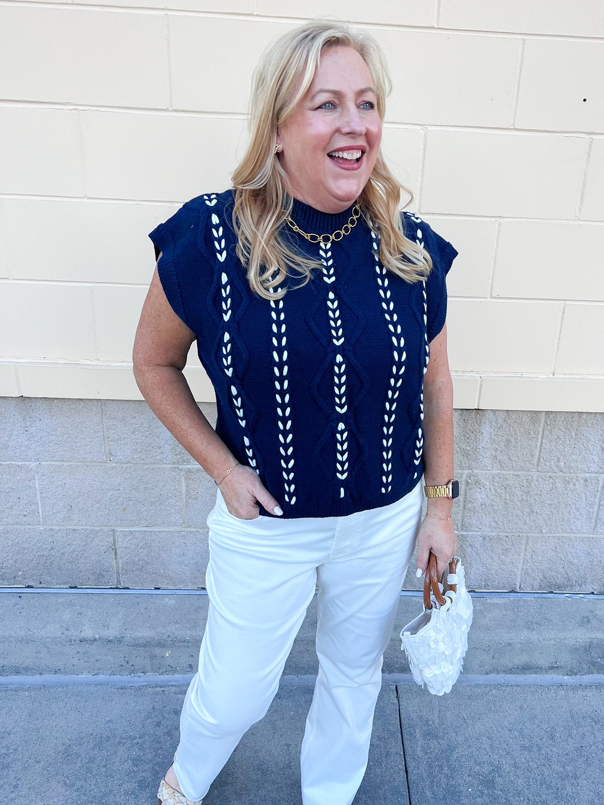 Cable Knit Whipstitch Cropped Sweater - The Pink Pineapple 850