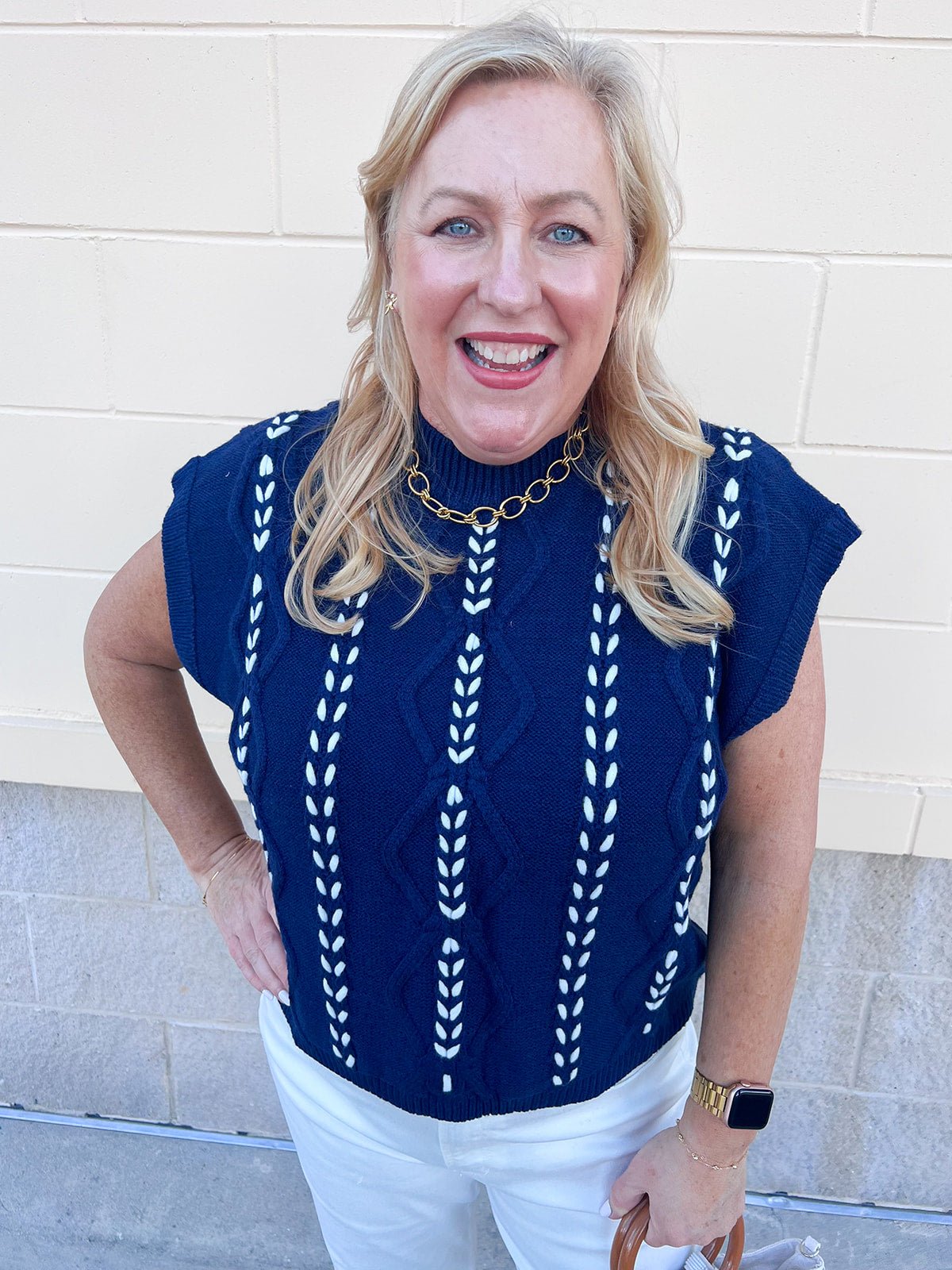 Cable Knit Whipstitch Cropped Sweater - The Pink Pineapple 850