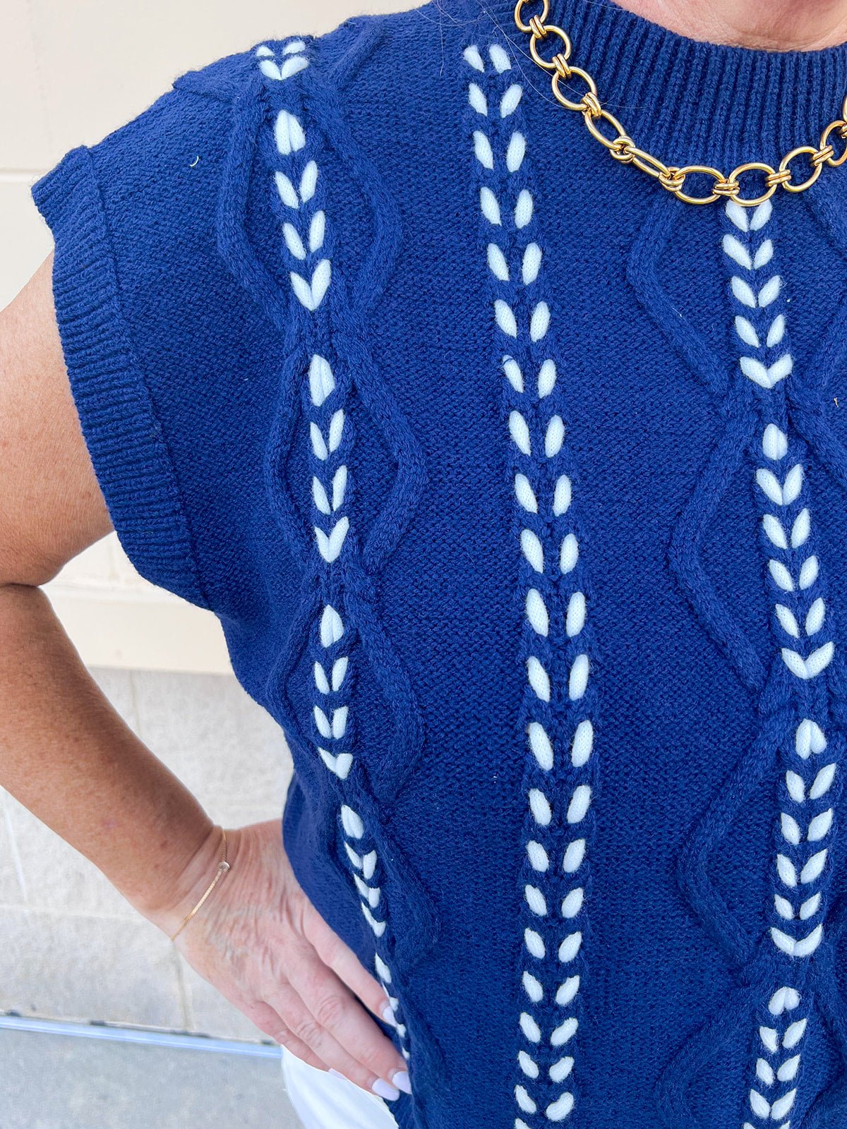 Cable Knit Whipstitch Cropped Sweater - The Pink Pineapple 850