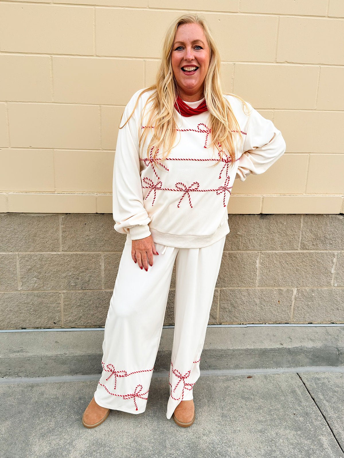 Candy Cane Cozy Lounge Set in Cream - The Pink Pineapple 850