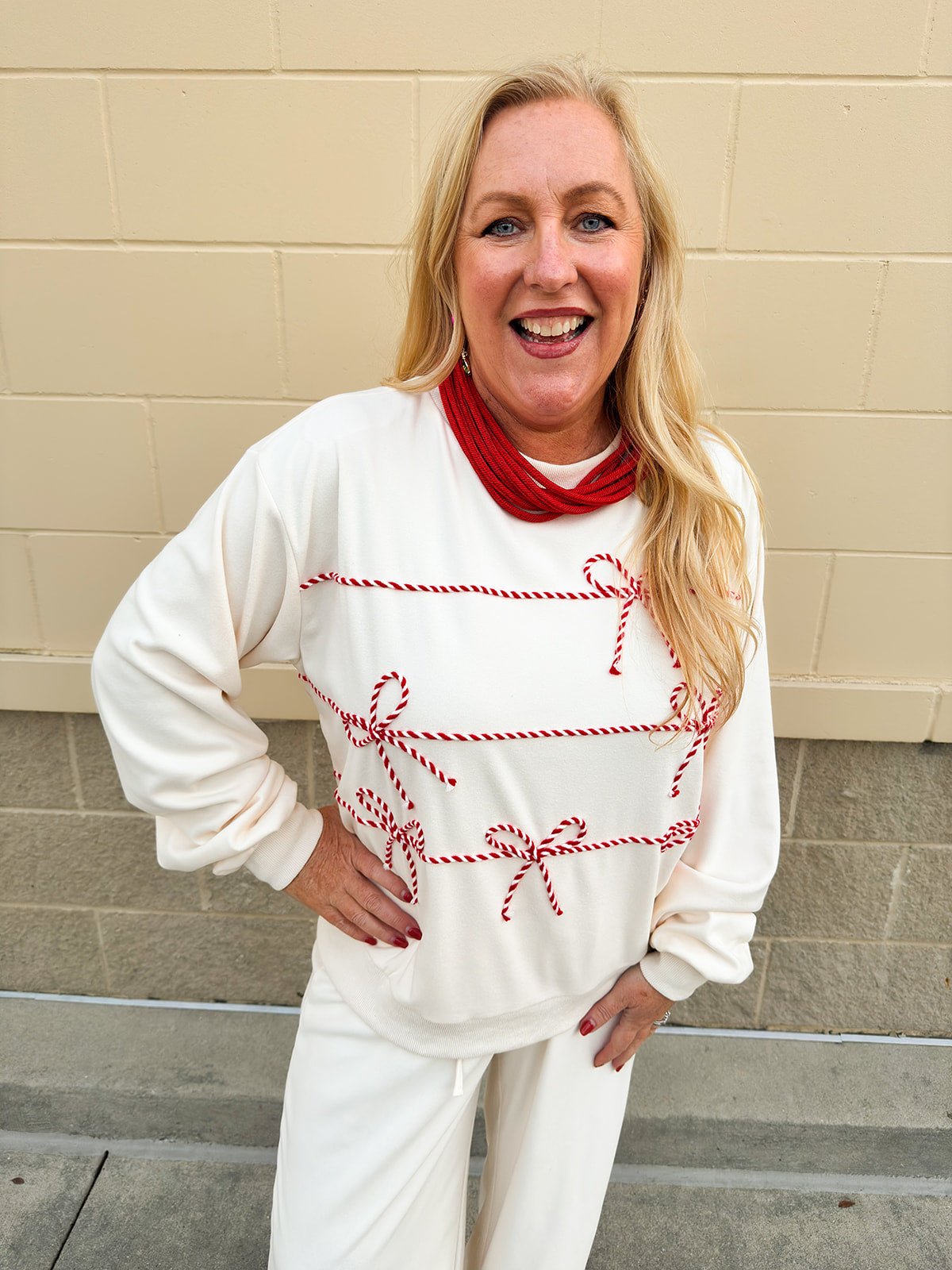 Candy Cane Cozy Lounge Set in Cream - The Pink Pineapple 850