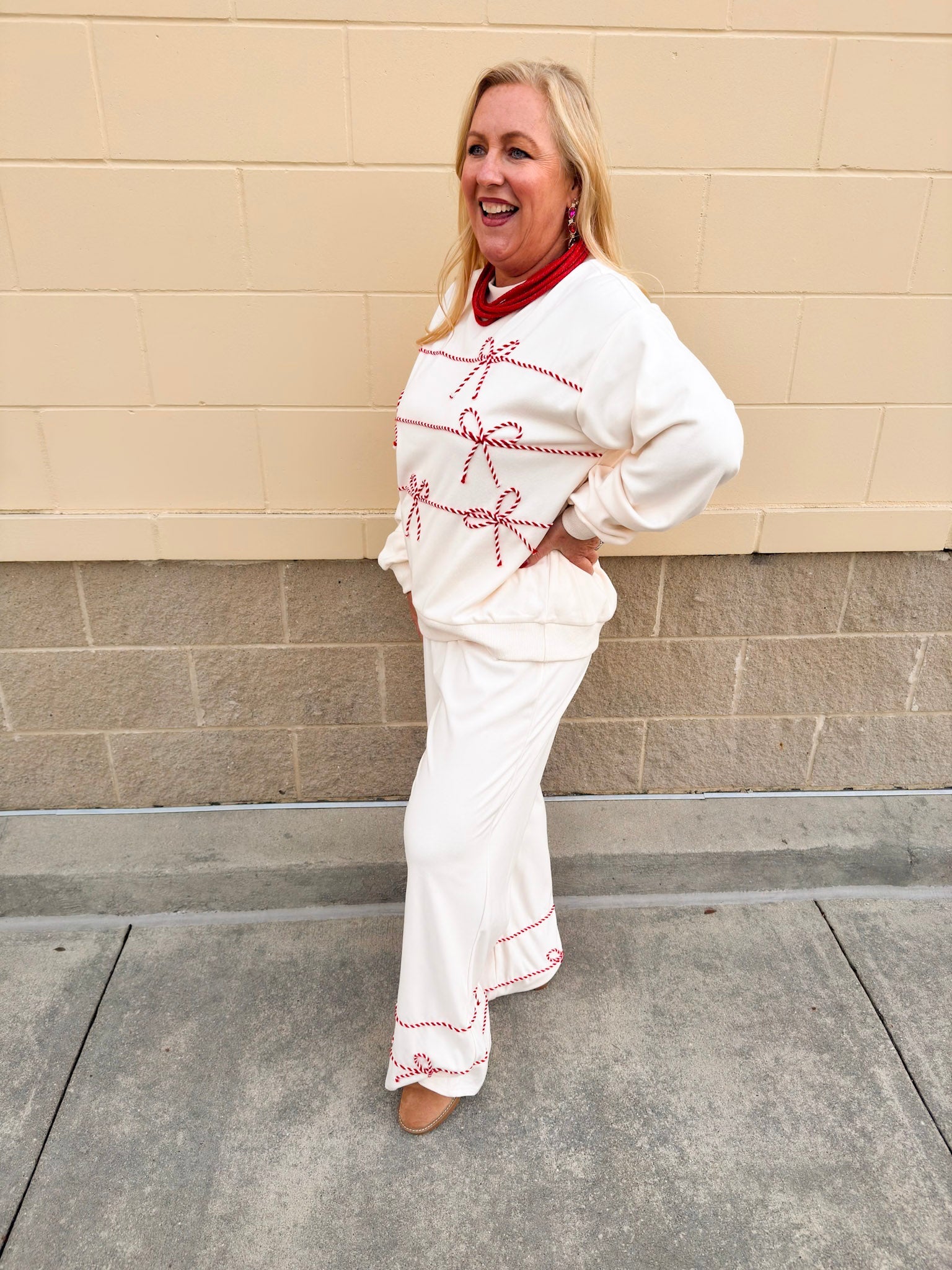 Candy Cane Cozy Lounge Set in Cream - The Pink Pineapple 850