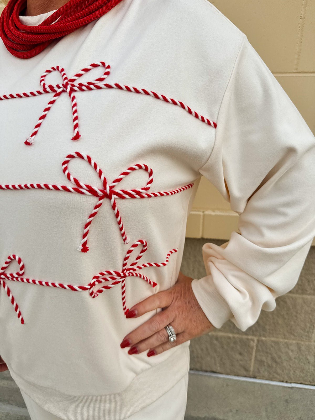 Candy Cane Cozy Lounge Set in Cream - The Pink Pineapple 850