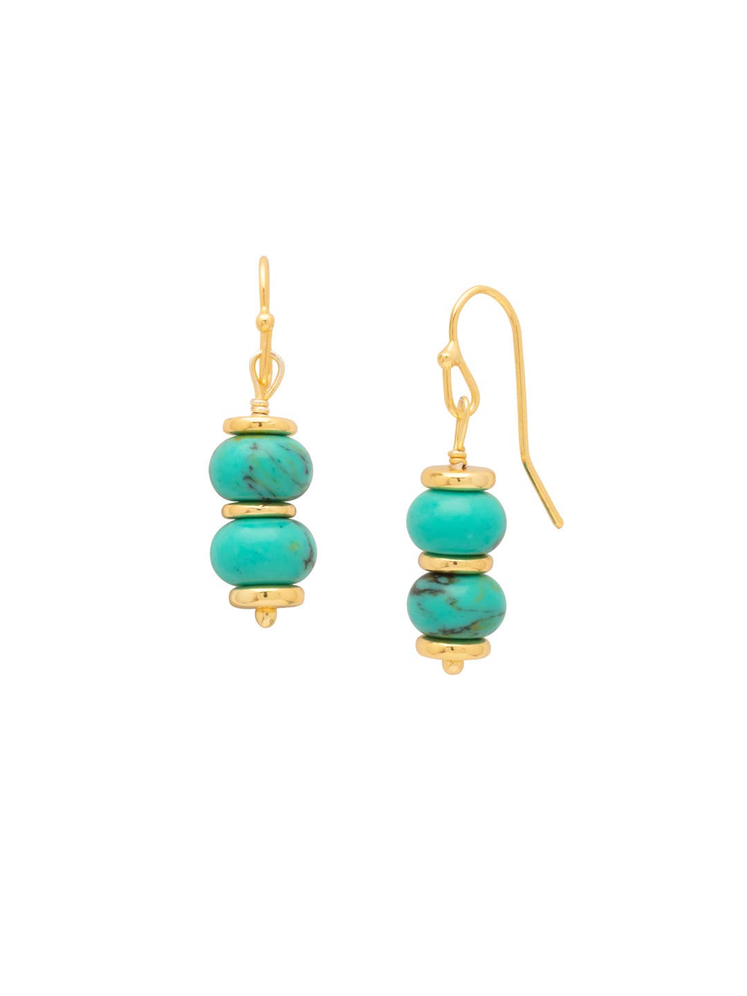 Dangle earrings with two semi-precious turquoise beads on French wire.
