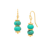 Dangle earrings with two semi-precious turquoise beads on French wire.