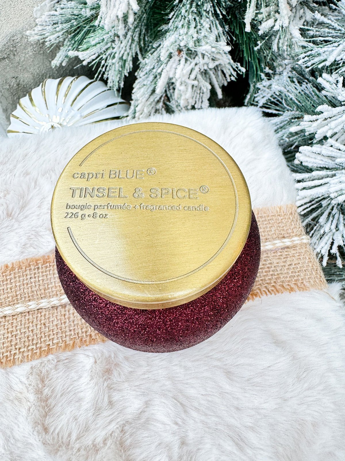 Capri Blue Glam Tinsel and Spice Petite Candle 8oz - The Pink Pineapple 850