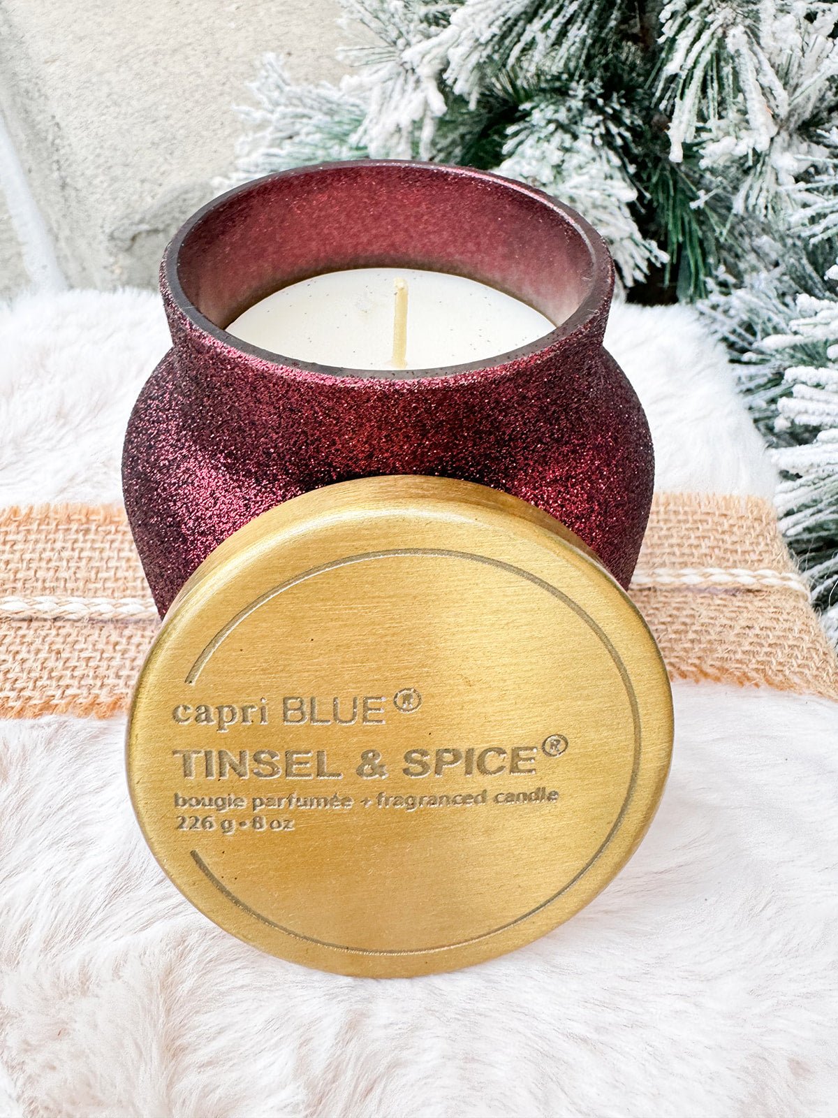 Capri Blue Glam Tinsel and Spice Petite Candle 8oz - The Pink Pineapple 850