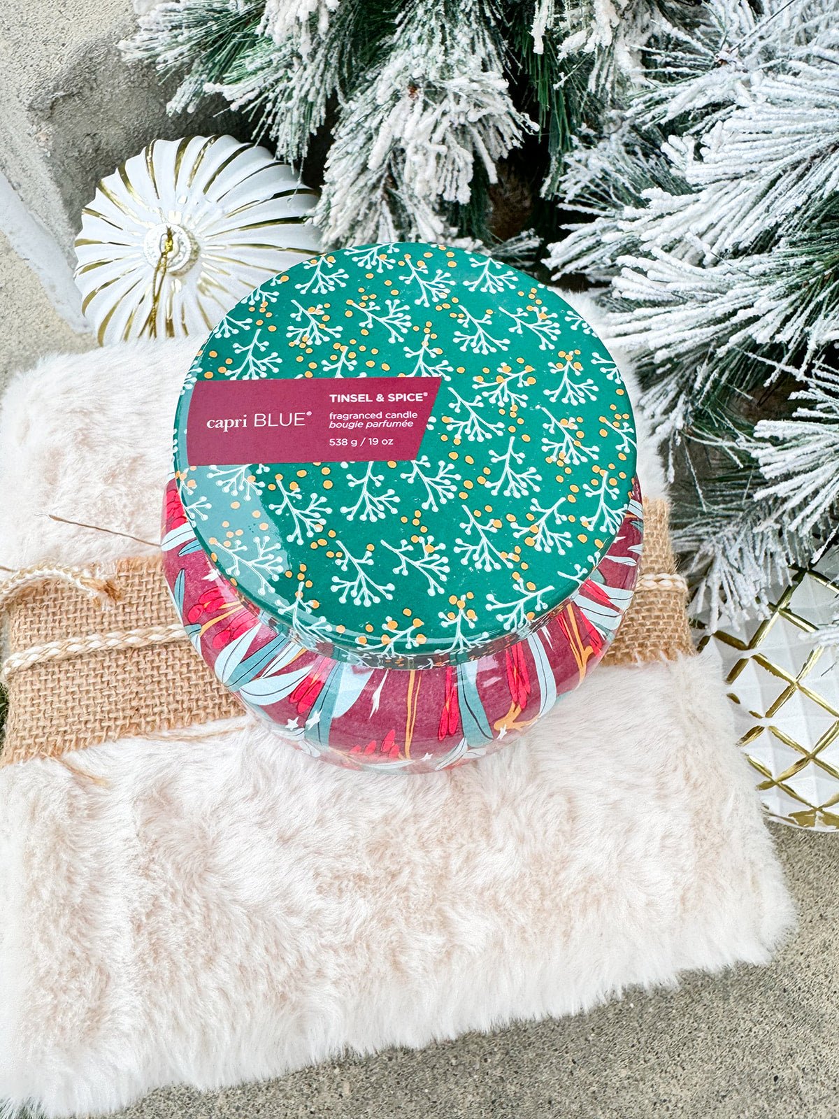 Capri Blue Holiday Pattern Play Tinsel and Spice Candle 19oz Jar - The Pink Pineapple 850