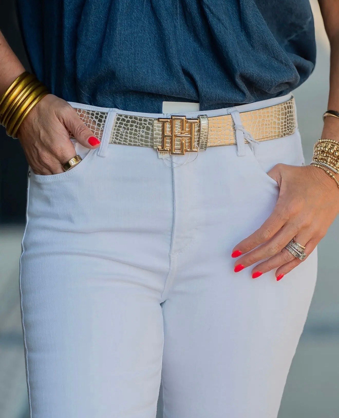 [Caroline Hill] Bridgette Belt Gold Snakeskin - The Pink Pineapple 850