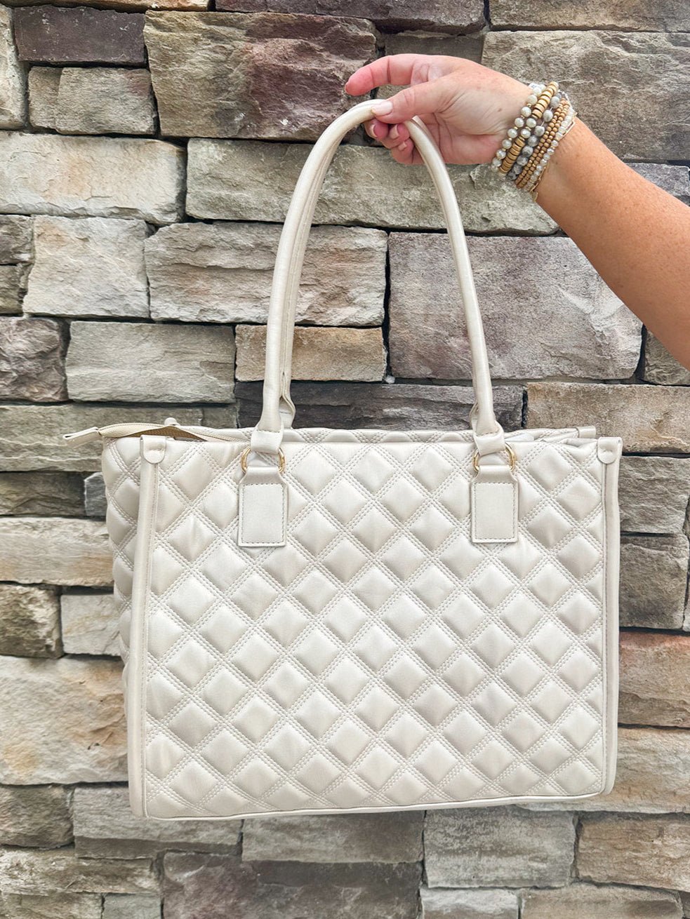 [Caroline Hill] Hailey Tote Pearl Quilted - The Pink Pineapple 850