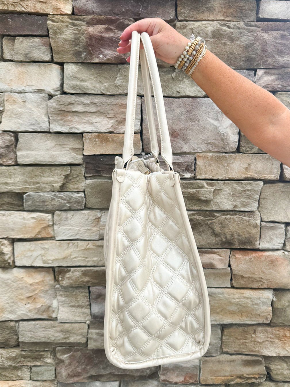 [Caroline Hill] Hailey Tote Pearl Quilted - The Pink Pineapple 850