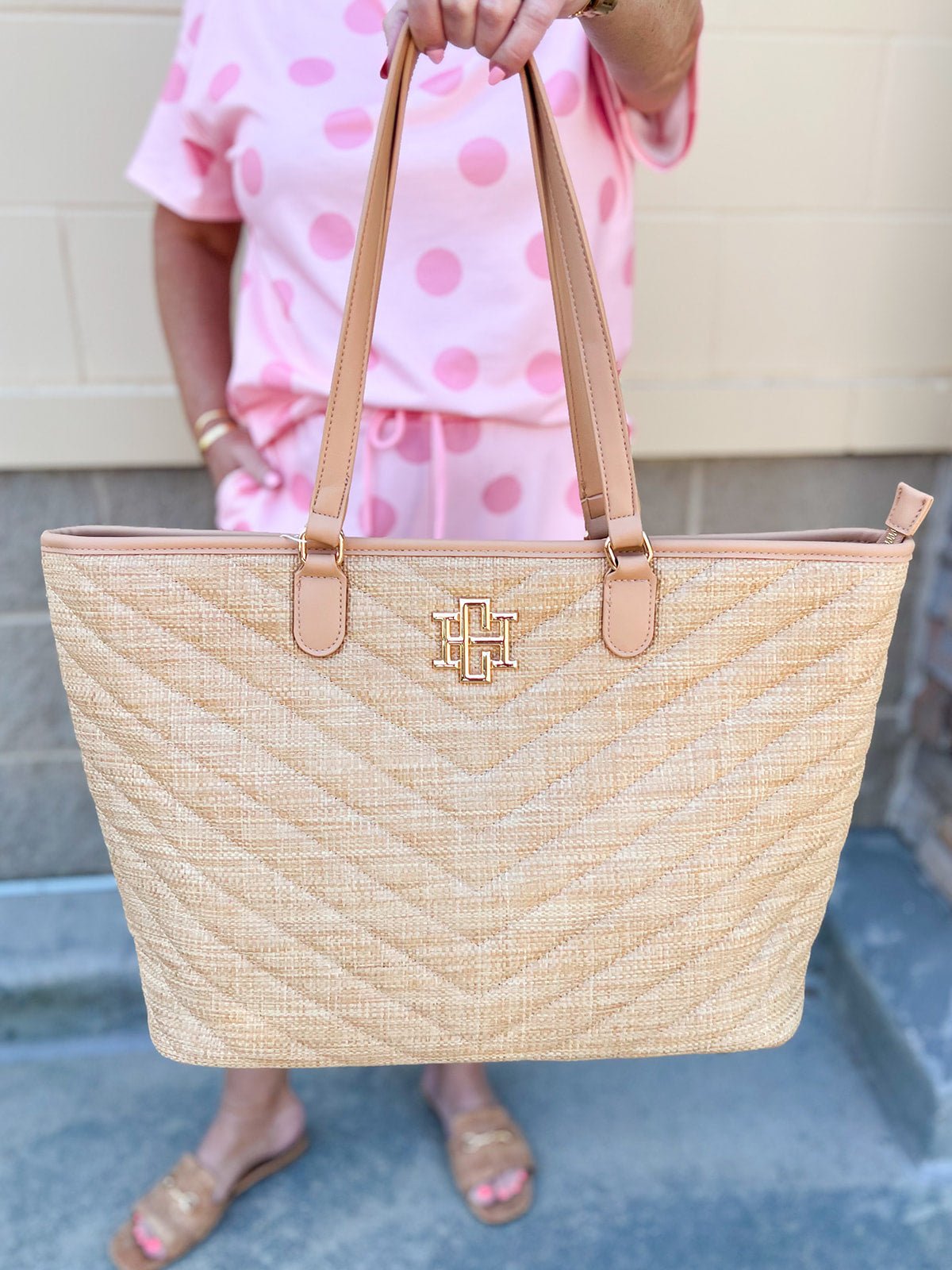 [Caroline Hill] James Tote Natural V Quilted Bag - The Pink Pineapple 850