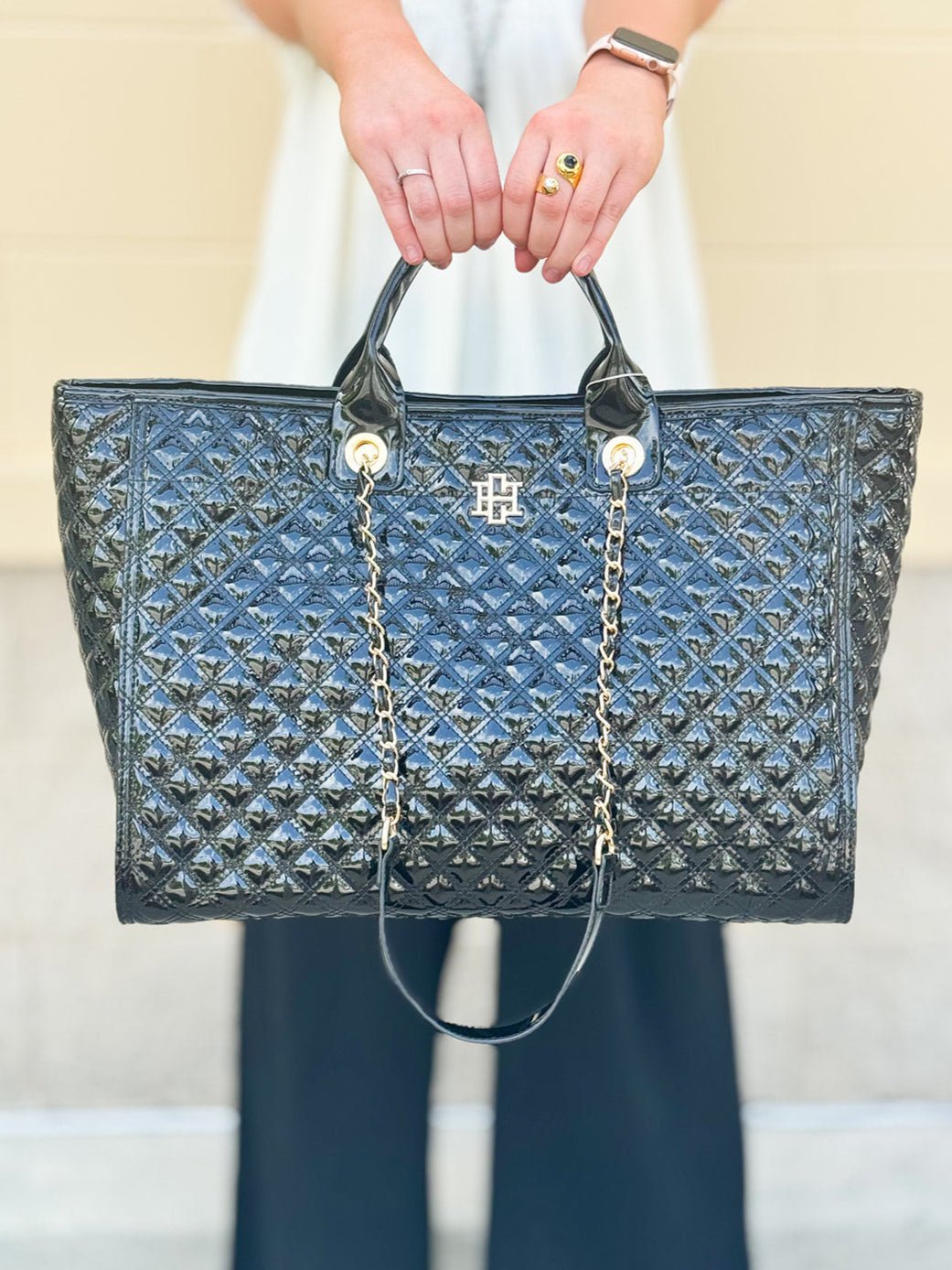 [Caroline Hill] Melissa Tote Bag Black Patent - The Pink Pineapple 850