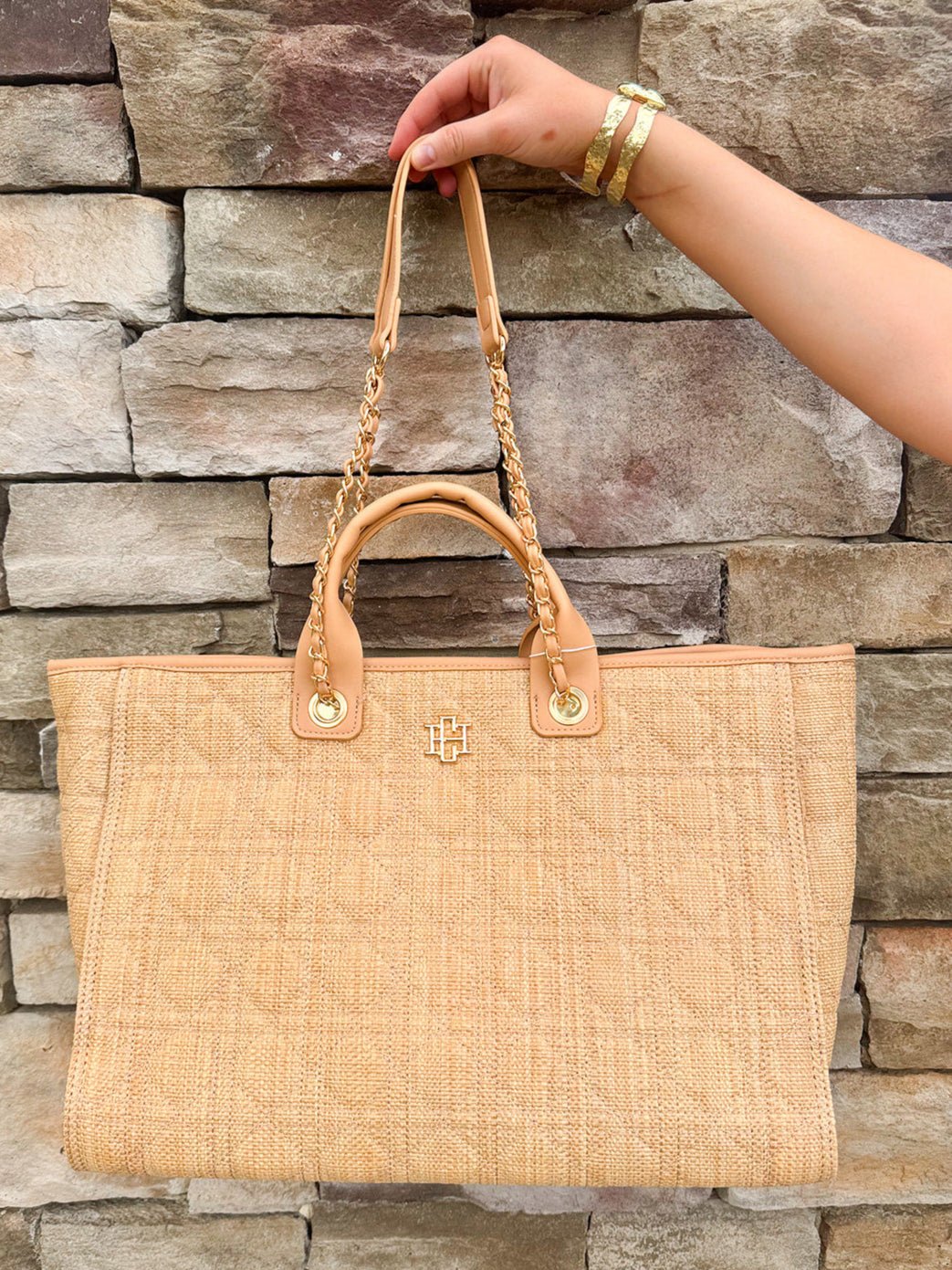 [Caroline Hill] Melissa Tote Bag Natural Quilted - The Pink Pineapple 850