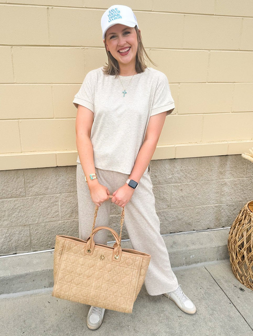 [Caroline Hill] Melissa Tote Bag Natural Quilted - The Pink Pineapple 850