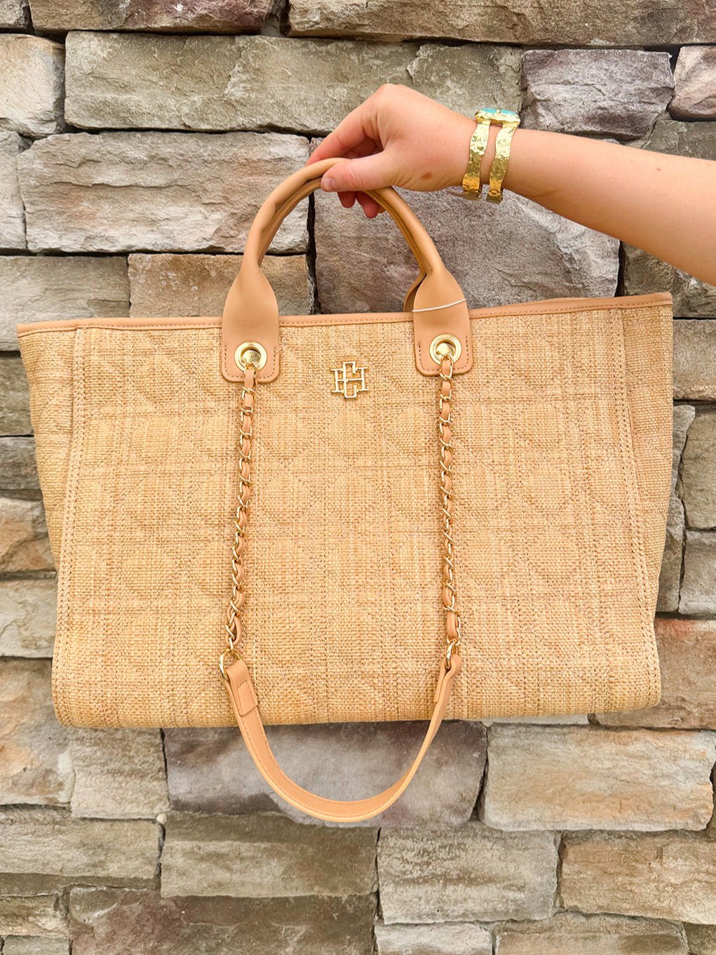 [Caroline Hill] Melissa Tote Bag Natural Quilted - The Pink Pineapple 850