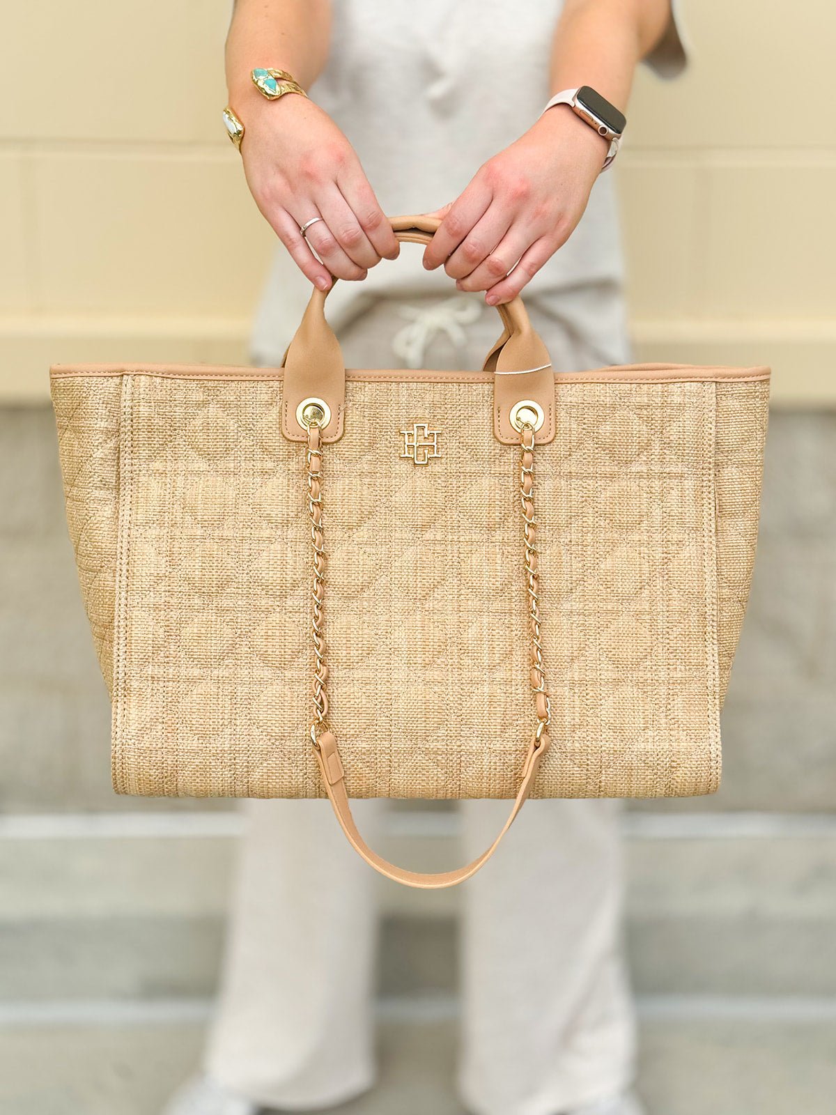 [Caroline Hill] Melissa Tote Bag Natural Quilted - The Pink Pineapple 850