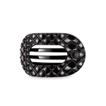TELETIES medium flat round hair clip in jet black quilted design.