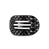 TELETIES medium flat round hair clip in jet black quilted design.