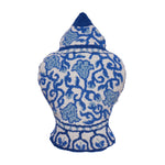 Blue and white chinoiserie vase shaped hooked accent pillow