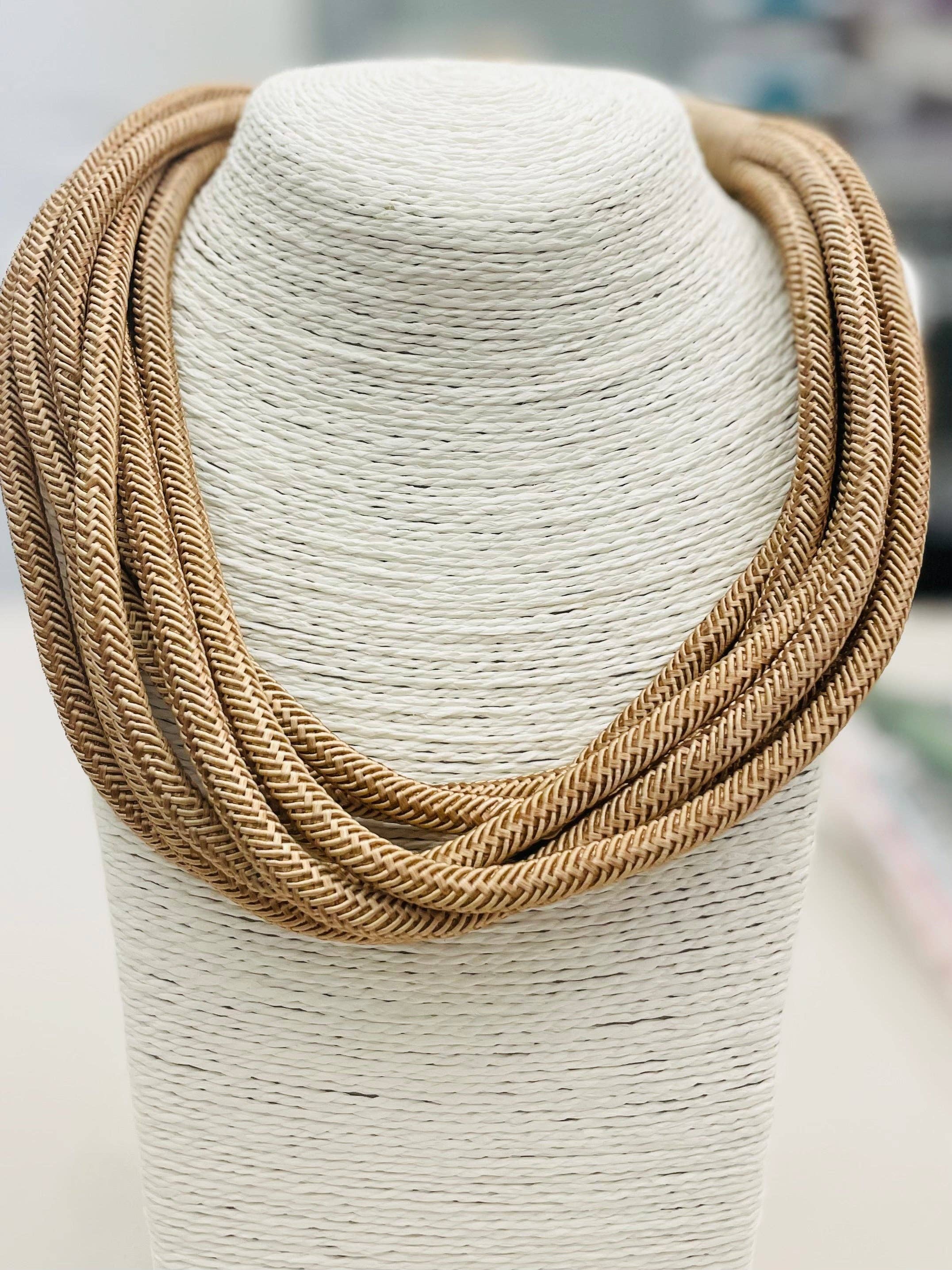 Rachel Rope Necklace in caramel, braided rope design, slip-on style, lightweight and versatile accessory