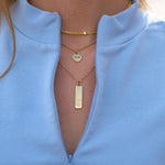 18K gold CZ initial bar pendant necklace with twisted chain