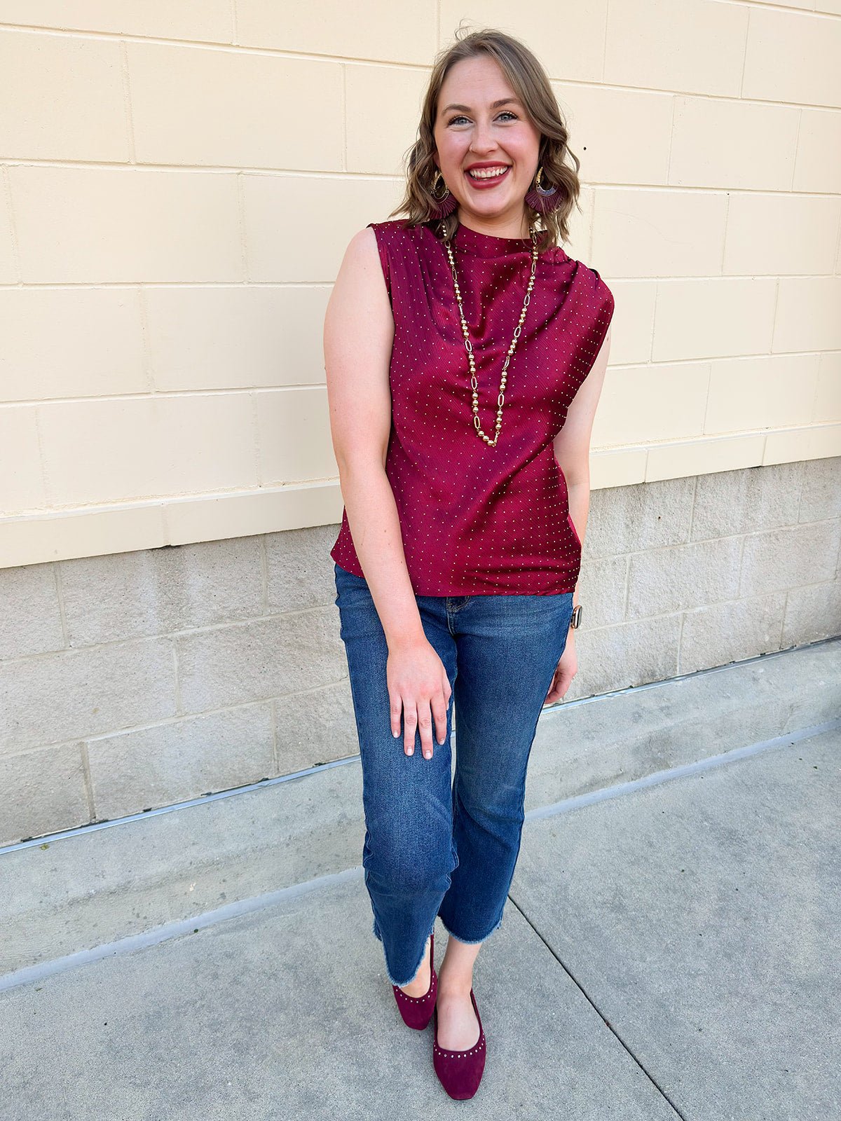 Celeste Mock - Neck Rhinestone Top - The Pink Pineapple 850