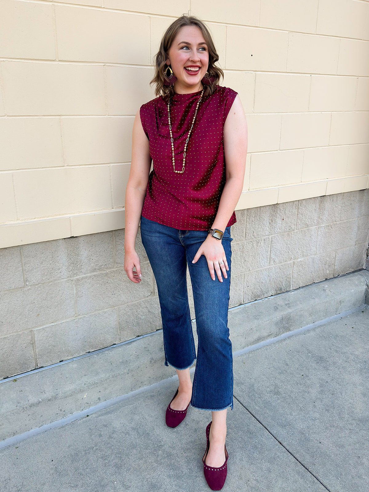 Celeste Mock - Neck Rhinestone Top - The Pink Pineapple 850