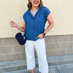 Chambray Classic Button Down Top - The Pink Pineapple 850