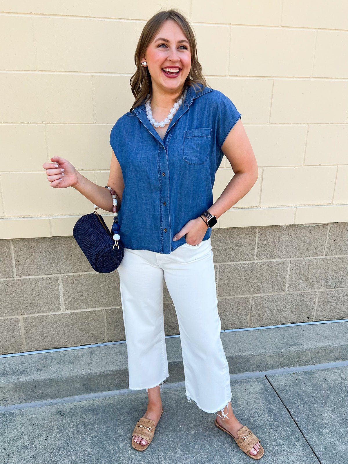 Chambray Classic Button Down Top - The Pink Pineapple 850