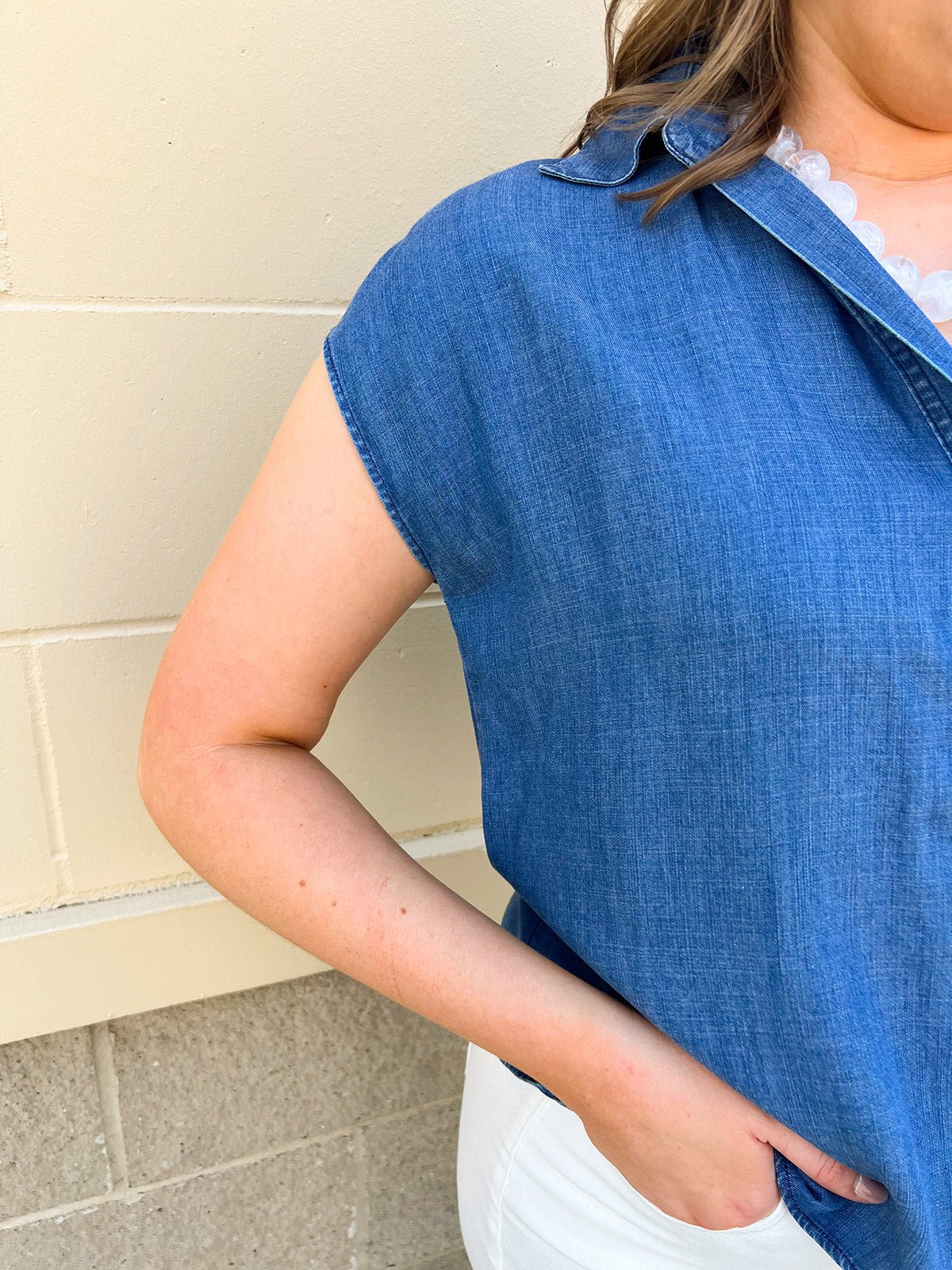 Chambray Classic Button Down Top - The Pink Pineapple 850