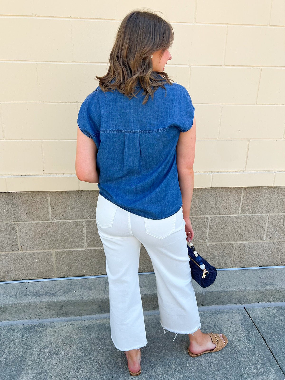 Chambray Classic Button Down Top - The Pink Pineapple 850