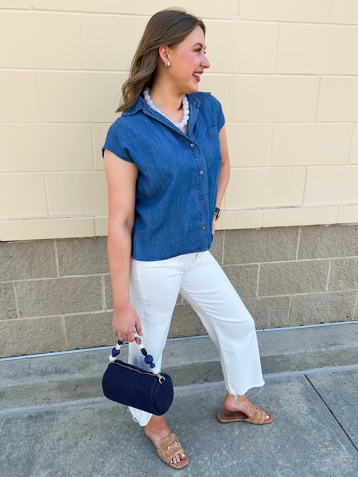 Chambray Classic Button Down Top - The Pink Pineapple 850