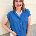 Chambray Classic Button Down Top - The Pink Pineapple 850