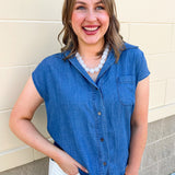 Chambray Classic Button Down Top - The Pink Pineapple 850