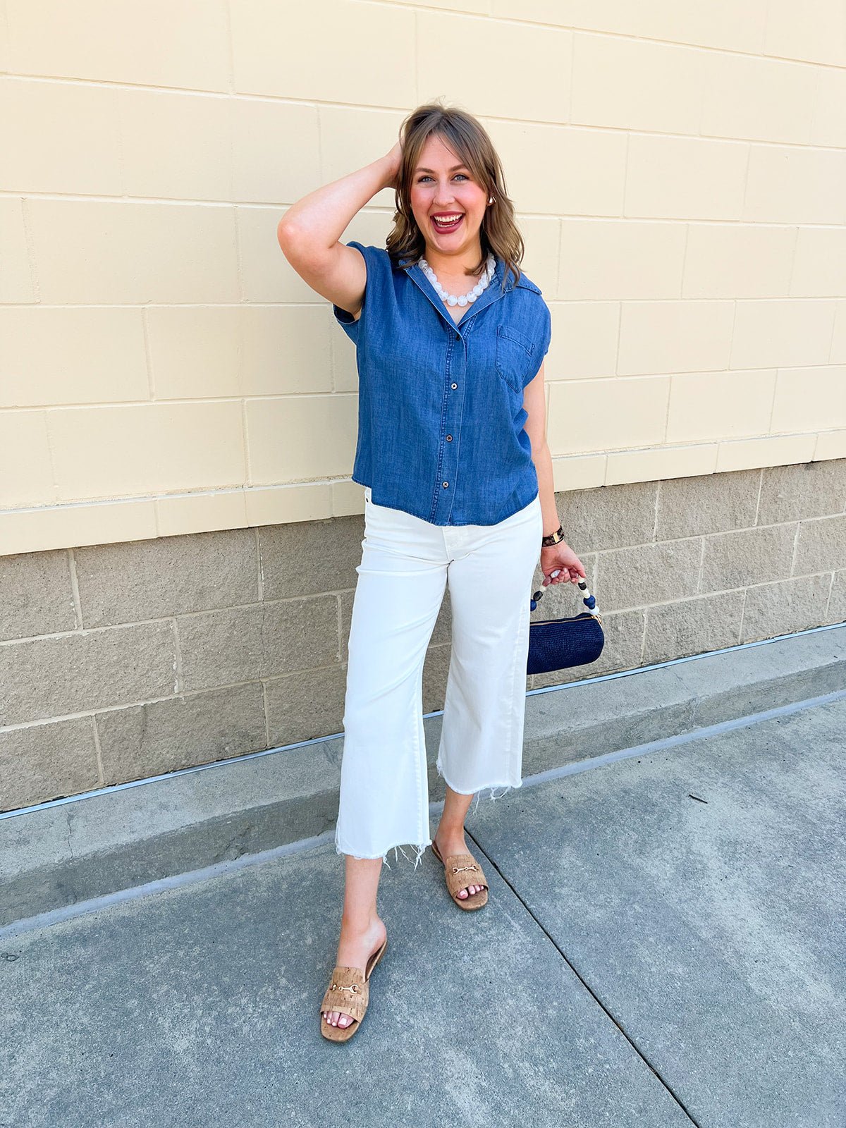 Chambray Classic Button Down Top - The Pink Pineapple 850
